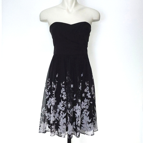 LE CHATEAU Black Floral Print Strapless Knee Length Dress Size XS - Picture 1 of 13